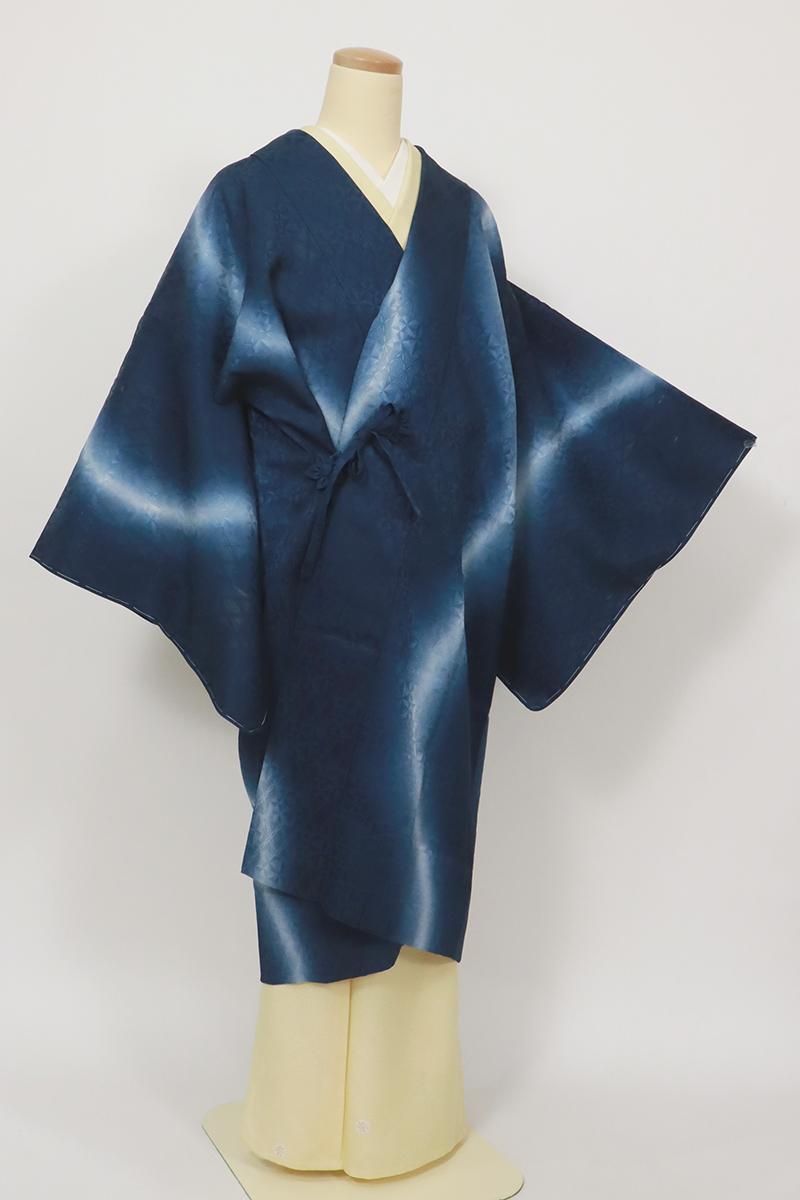 あおき【E-1992】紋紗 道中着 留紺色 流線暈かし（反端付）（N）:身丈
