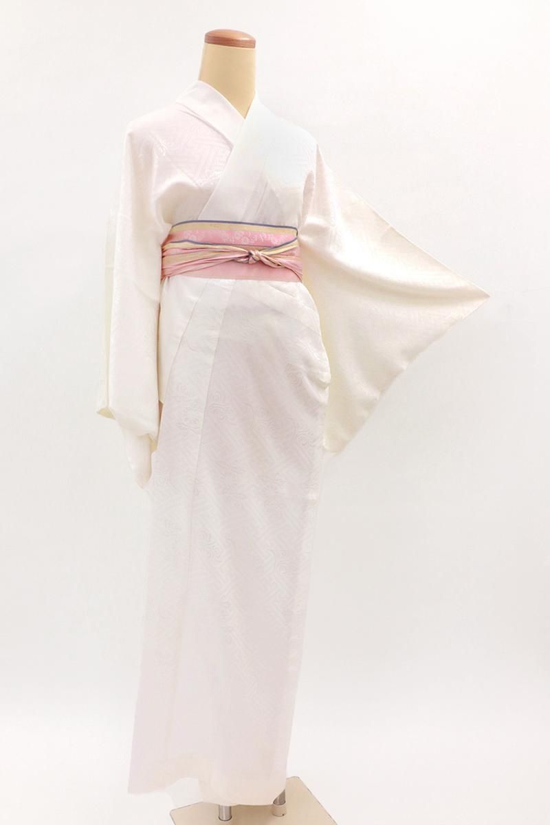 銀座【F-638】長襦袢 胡粉色 紗綾形に花の地紋 :身丈134/裄67 - 銀座