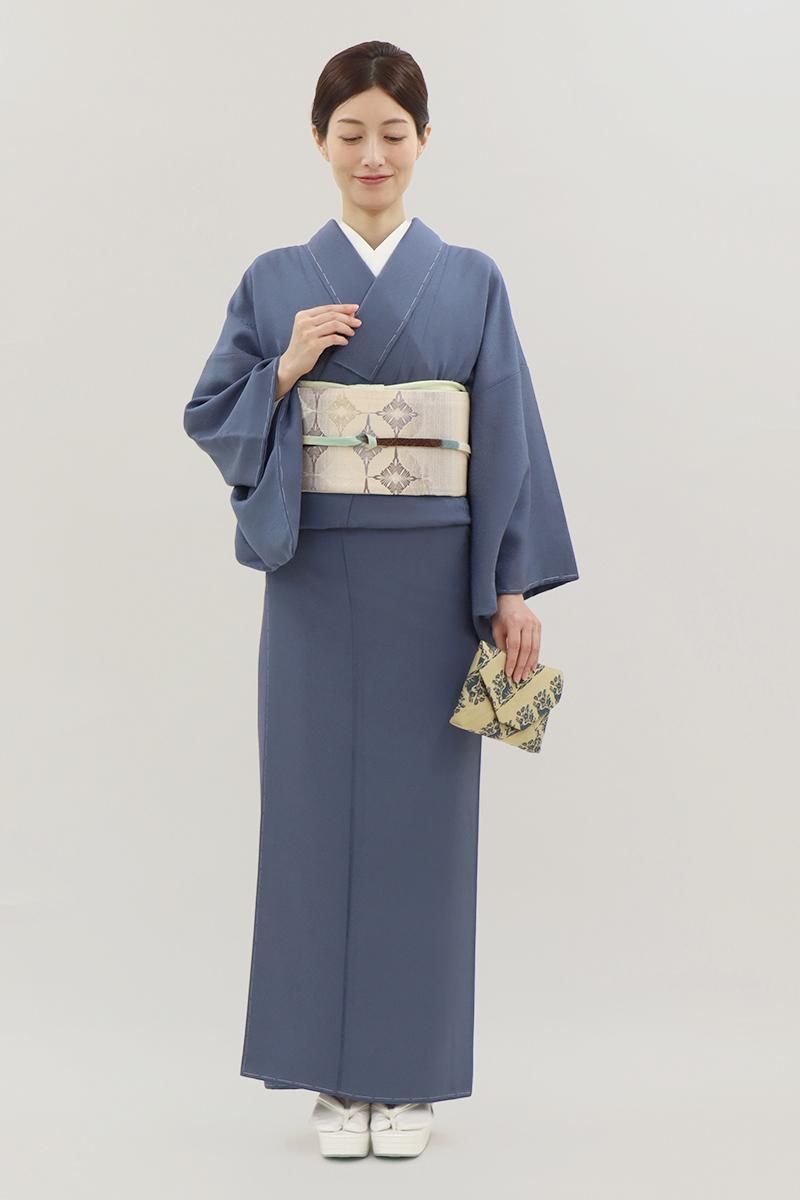 銀座【C-2898】色無地 藍色系 花唐草の地紋（反端付）（N） :身丈164