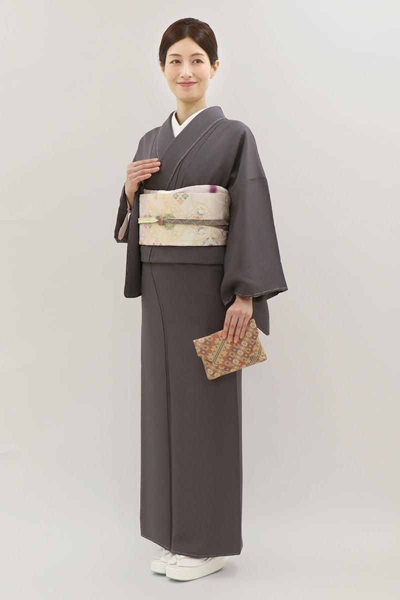 銀座【C-2901】色無地 茶色系 花唐草の地紋（反端付）（N） :身丈157