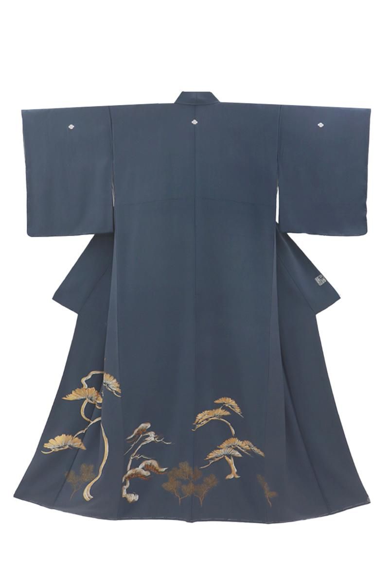 銀座【B-3820】千總製 染五ッ紋 色留袖 青色系 松の図（落款入） :身丈