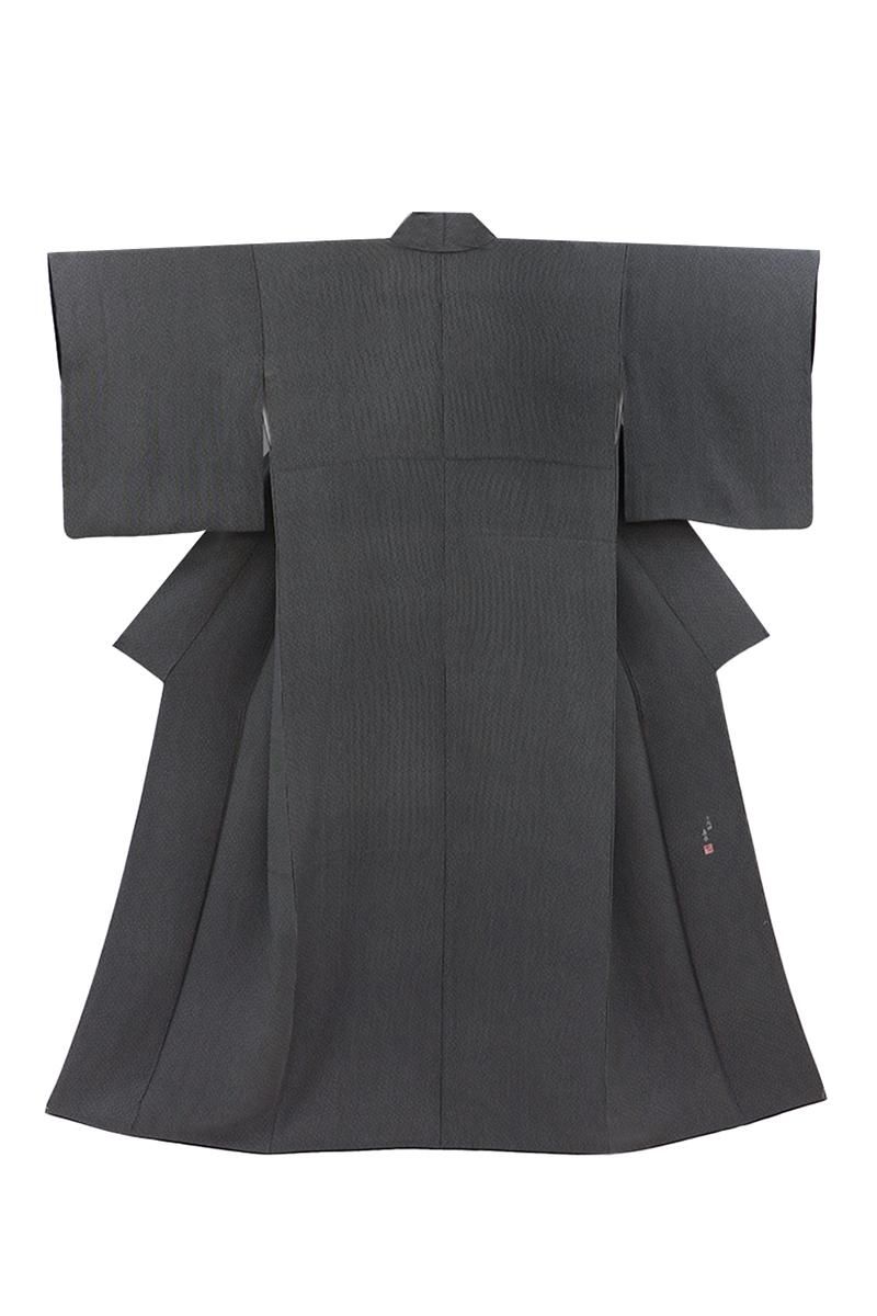 銀座【C-2932】小紋師 北原寿永作 江戸小紋 黒色 竹縞（落款入）:身丈