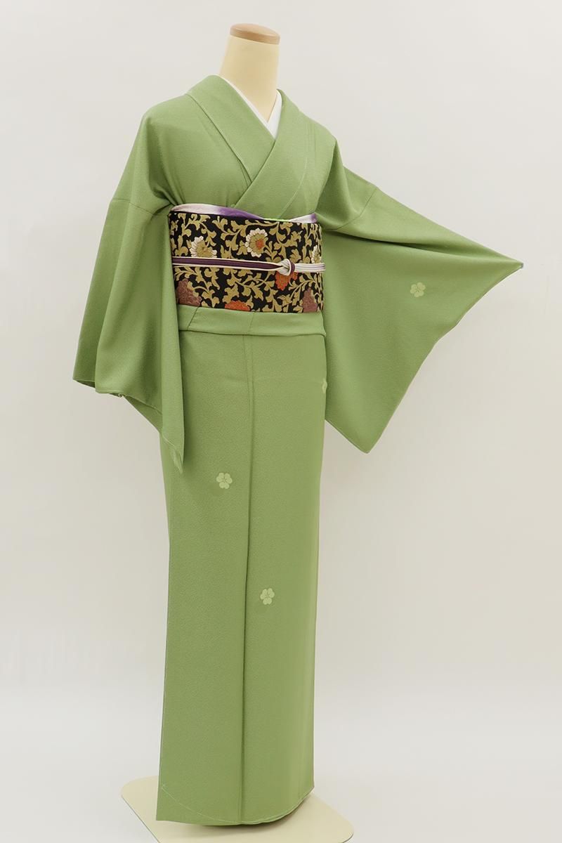 銀座【C-2934】色無地 緑色系 片喰の地紋 :身丈157/裄64.5 - 銀座