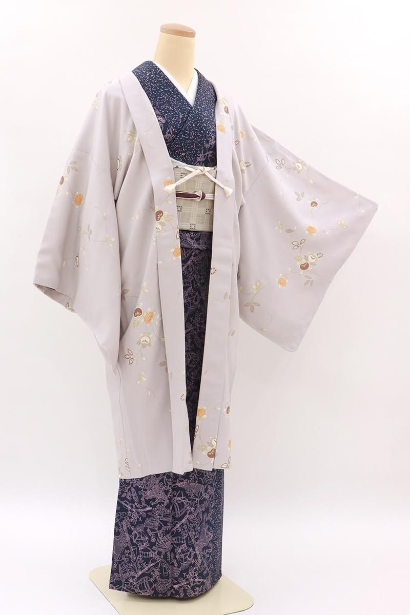銀座【E-2097】羽織 紫色系 橘唐草文（反端付）（N）:身丈100/裄69