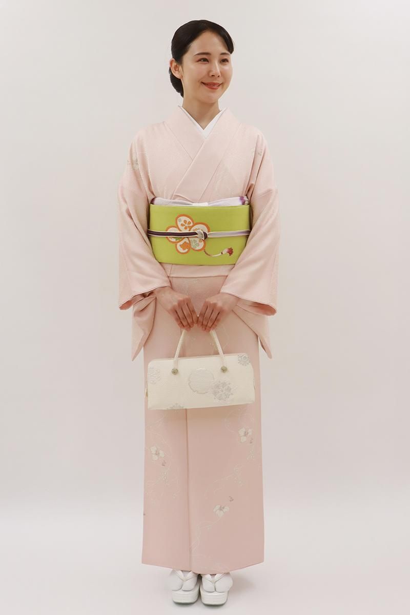 銀座【D-3622】小紋 ピンク系 山葡萄の図（反端付）:身丈161/裄67