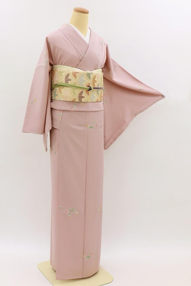 銀座【D-3638】刺繍 小紋 ピンク系 四季花文 :身丈170/裄70 - 銀座