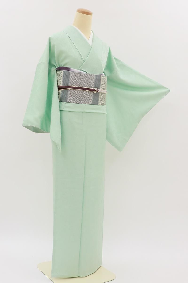 銀座【C-3015】色無地 緑色系 南天の地紋（反端付） :身丈163/裄67