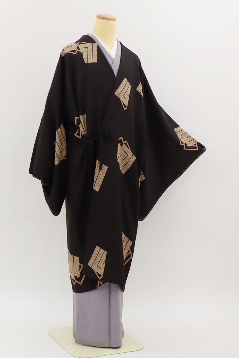 銀座【E-2151】道中着 茶色系 源氏香の図（反端付）（N）:身丈108.5/裄