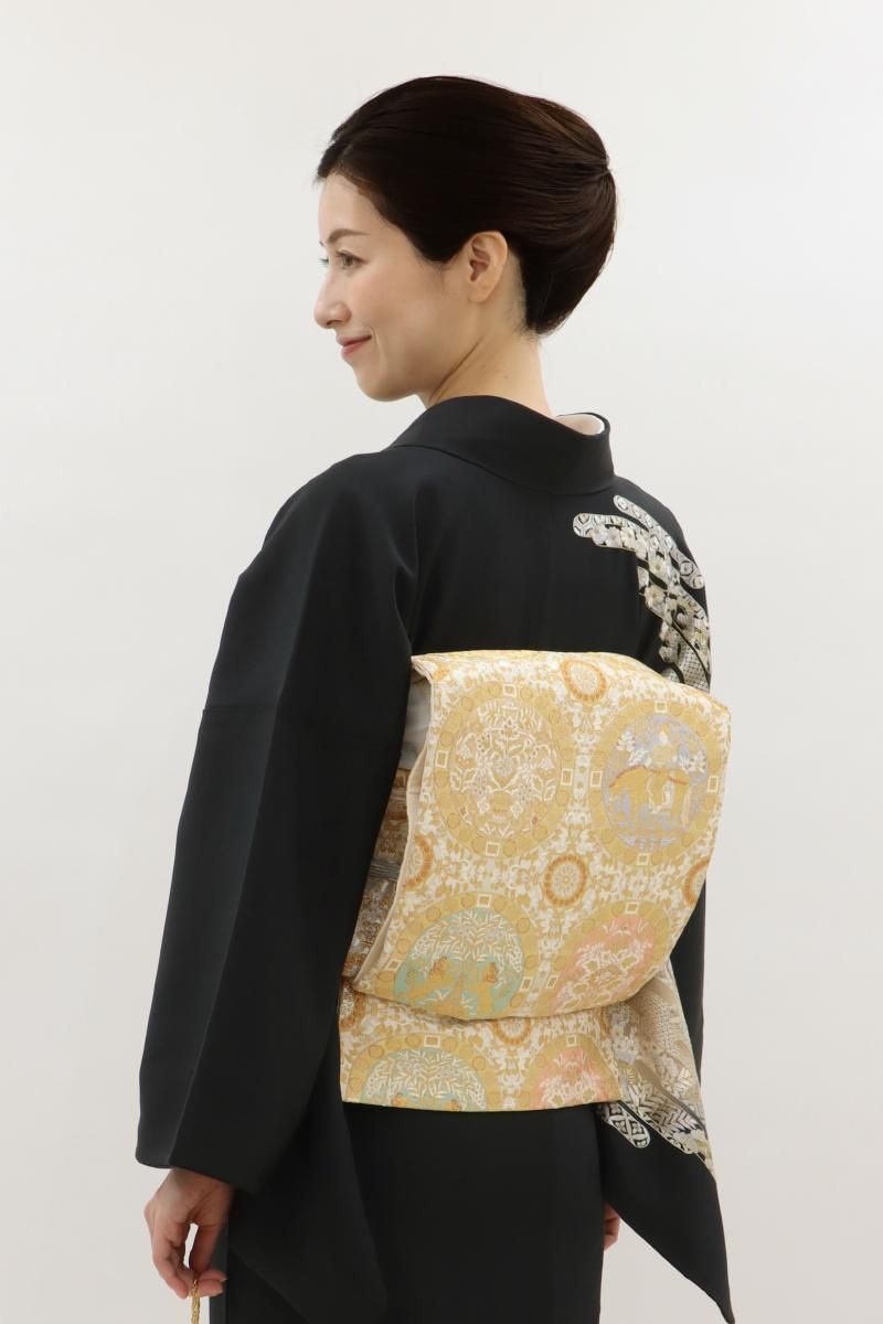 銀座【L-7909】袋帯 白色 円珠文に狩猟文など - 銀座きもの青木｜長く