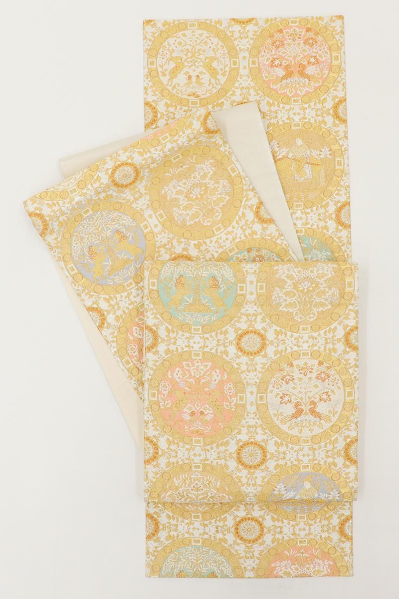 銀座【L-7909】袋帯 白色 円珠文に狩猟文など - 銀座きもの青木｜長く