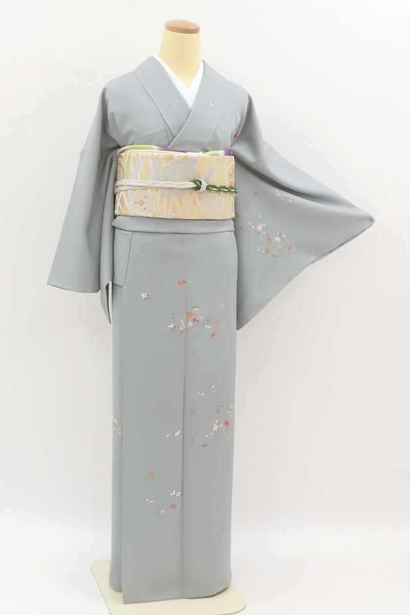 銀座【B-3984】染一ッ紋 付下げ グレー系 吹き寄せに桜文 :身丈162.5