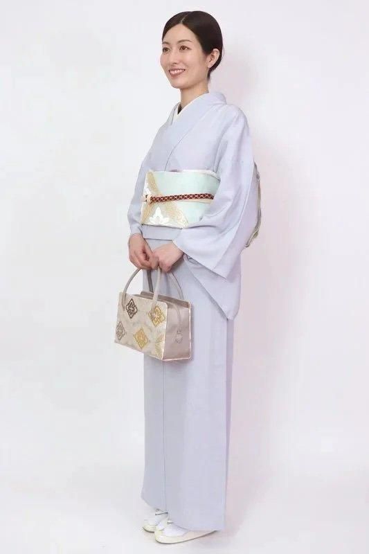 銀座【C-3072】単衣 江戸小紋 淡い青藤色 万筋（反端付）（N）:身丈