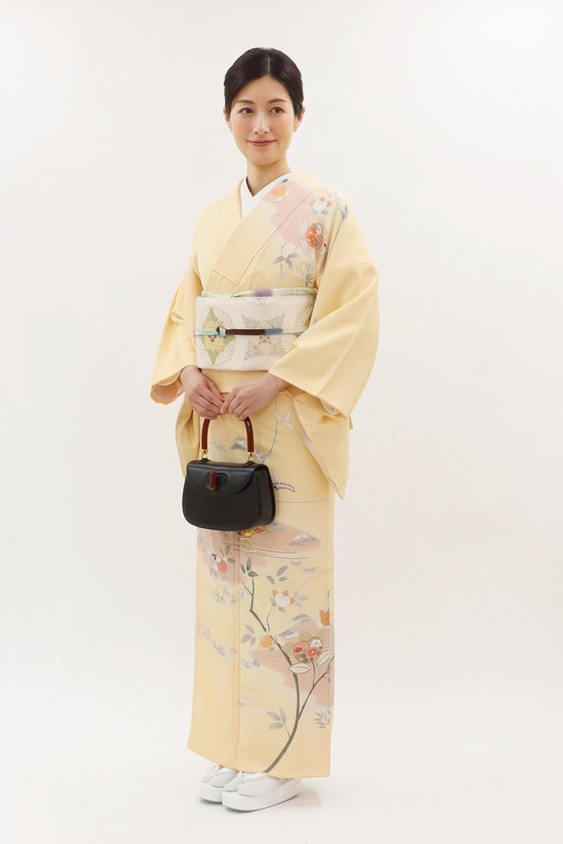 銀座【B-4050】訪問着 クリーム色 霞暈かしに橘文（三越扱い） 身丈161