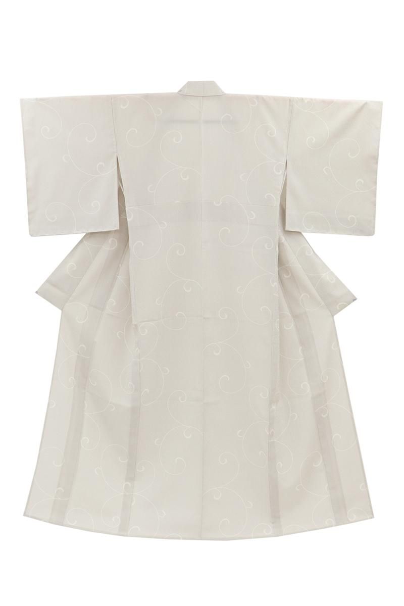 銀座【A-4066】単衣 本塩沢 灰白色 唐草文（証紙付）:身丈161/裄68.5