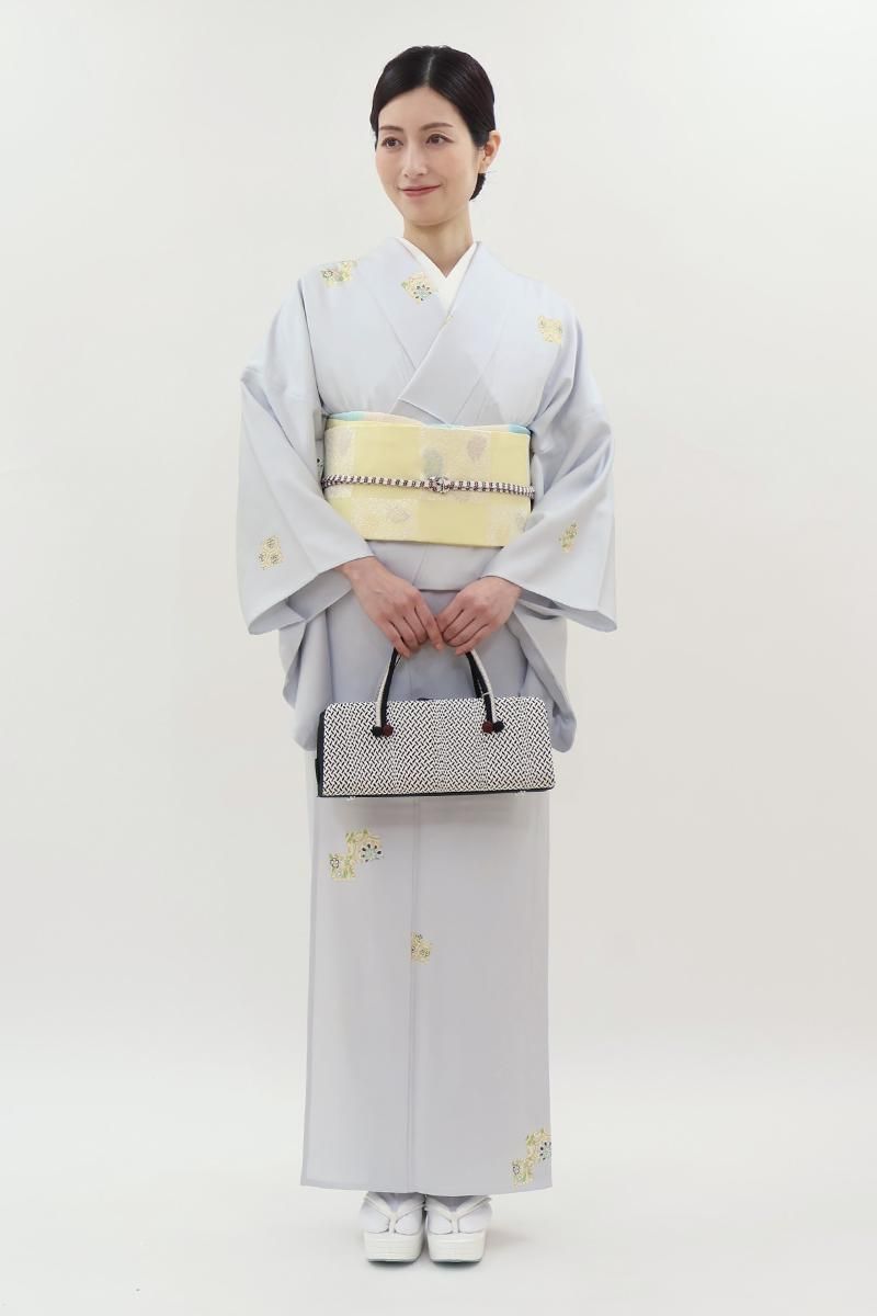 銀座【D-3753】単衣 小紋 淡い薄藤色 源氏香図（反端付）（N） :身丈
