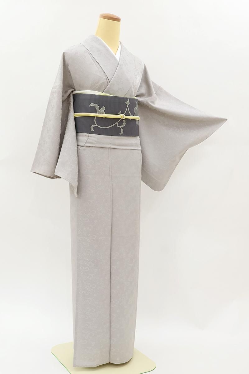 銀座【C-3186】単衣 染一ッ紋 色無地 桜鼠色 流水に菊の地紋 :身丈