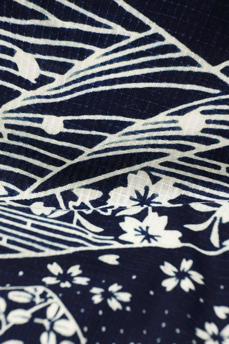 銀座【D-3781】天然藍染 綿紅梅 浴衣 紺色 菱に四季花など（保証書付