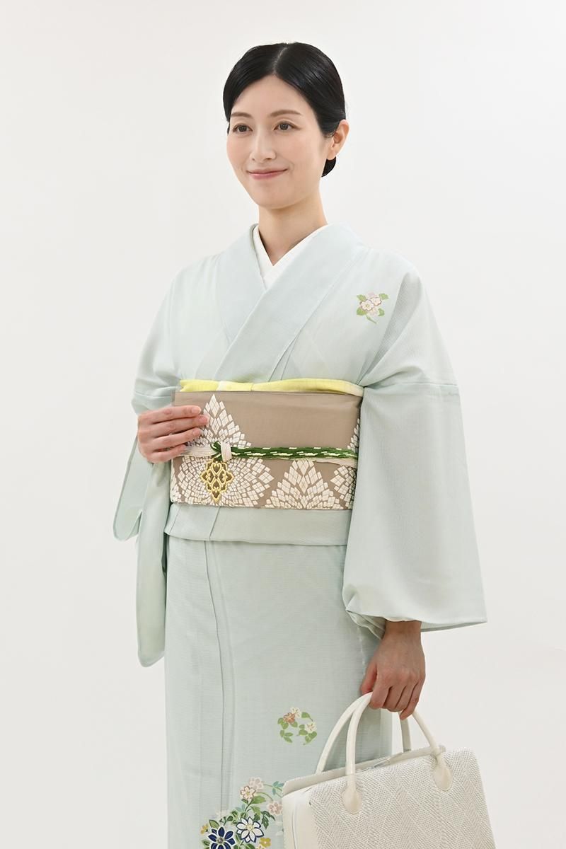 銀座【L-8269】西陣 河合康幸製 夏 袋帯 白茶色 菱文（落款入） - 銀座