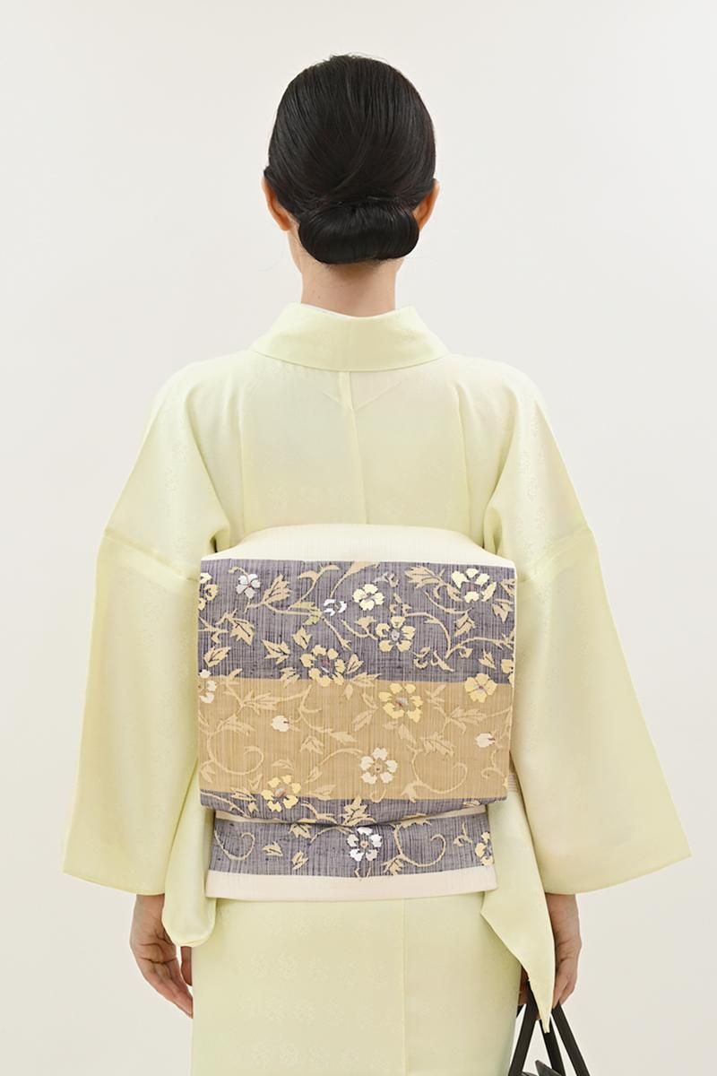 銀座【L-8345】夏 袋帯 白色 横段に唐花文 - 銀座きもの青木｜長く大切