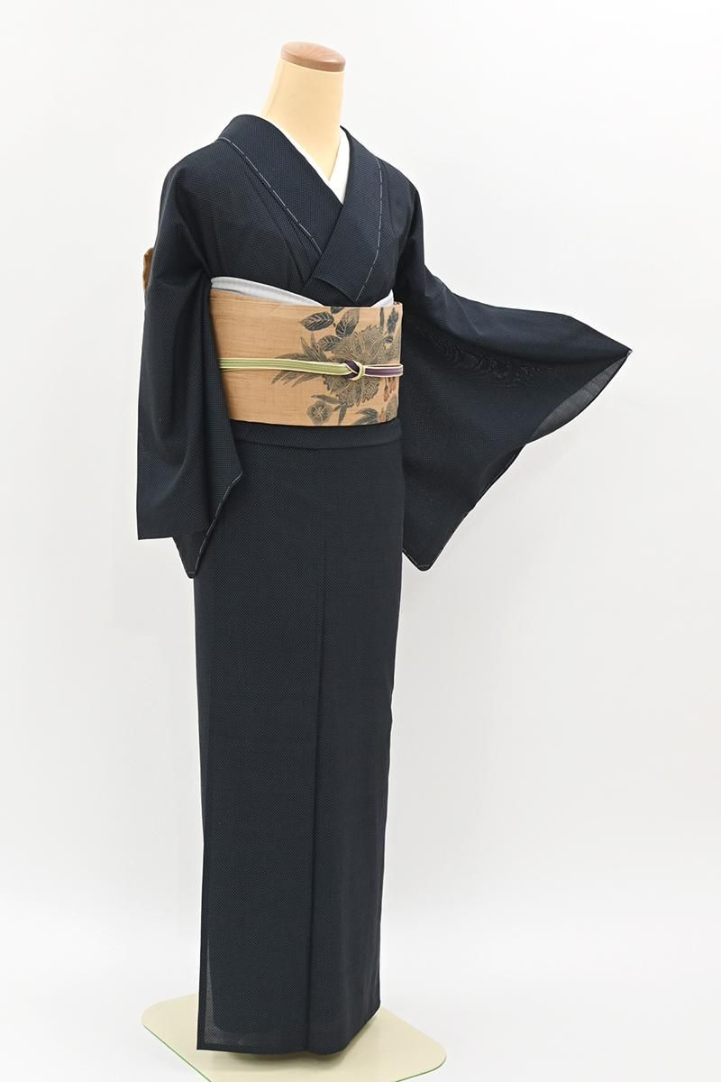 あおき【A-4156】夏紬 鉄紺色 蚊絣 :身丈159/裄68/細め - 銀座きもの