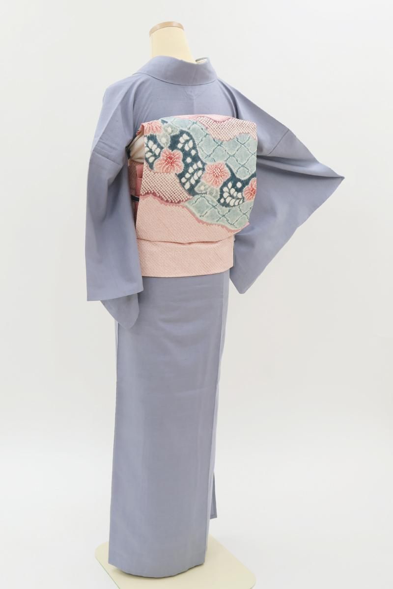 銀座【A-4158】単衣 結城紬 はたおり娘 青藤色 無地（反端付） :身丈