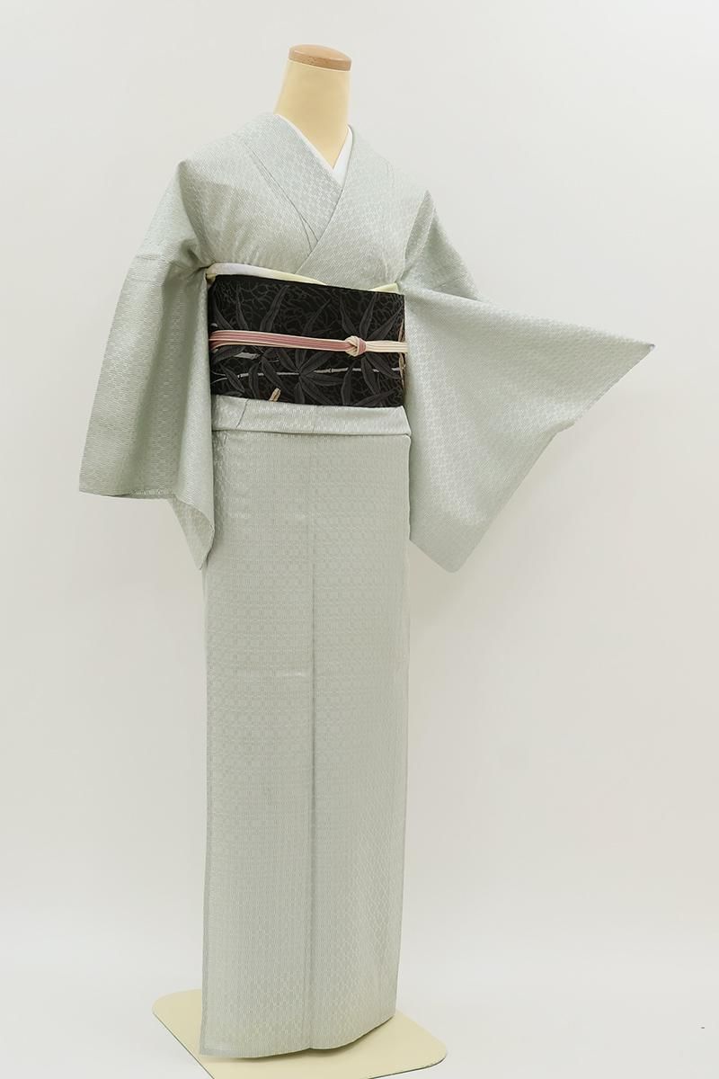 銀座【A-4164】薩摩花織 単衣 水縹色 幾何文（証紙付）:身丈156/裄67