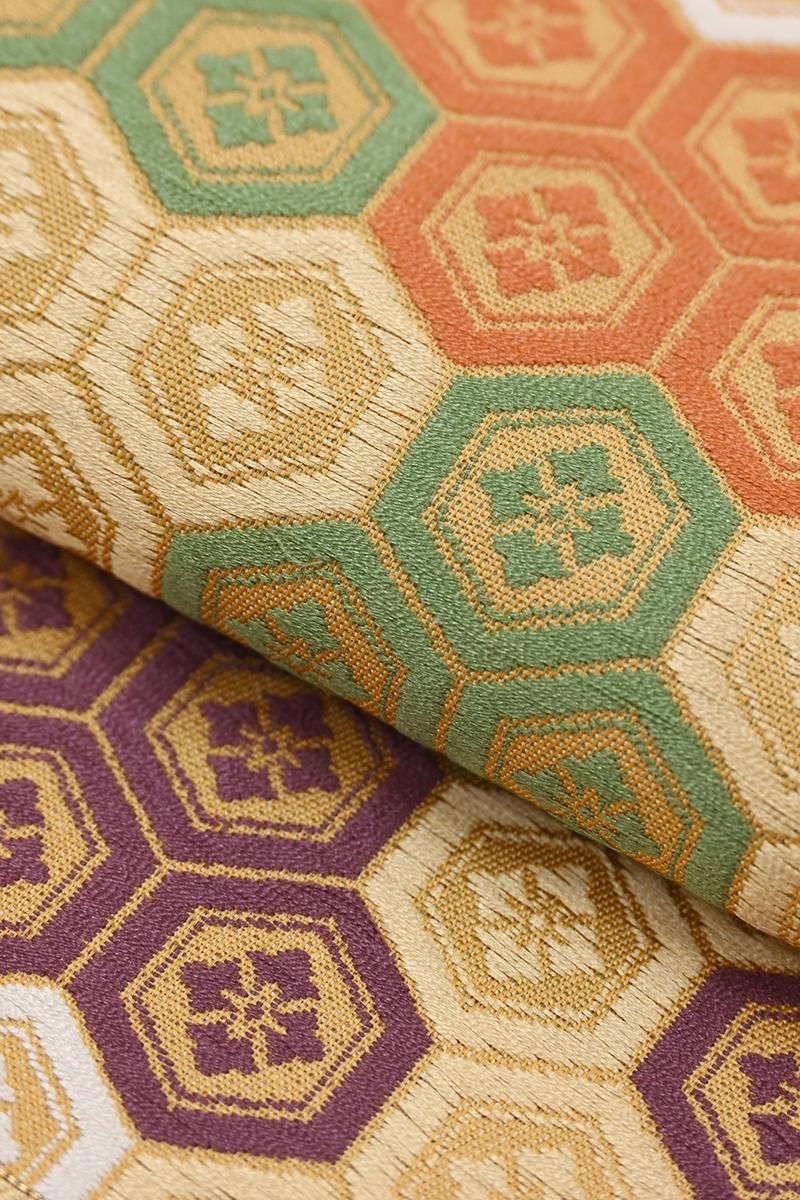 銀座【H-0724】人間国宝 喜多川平郎作 開き織名古屋帯 クリーム色 彩