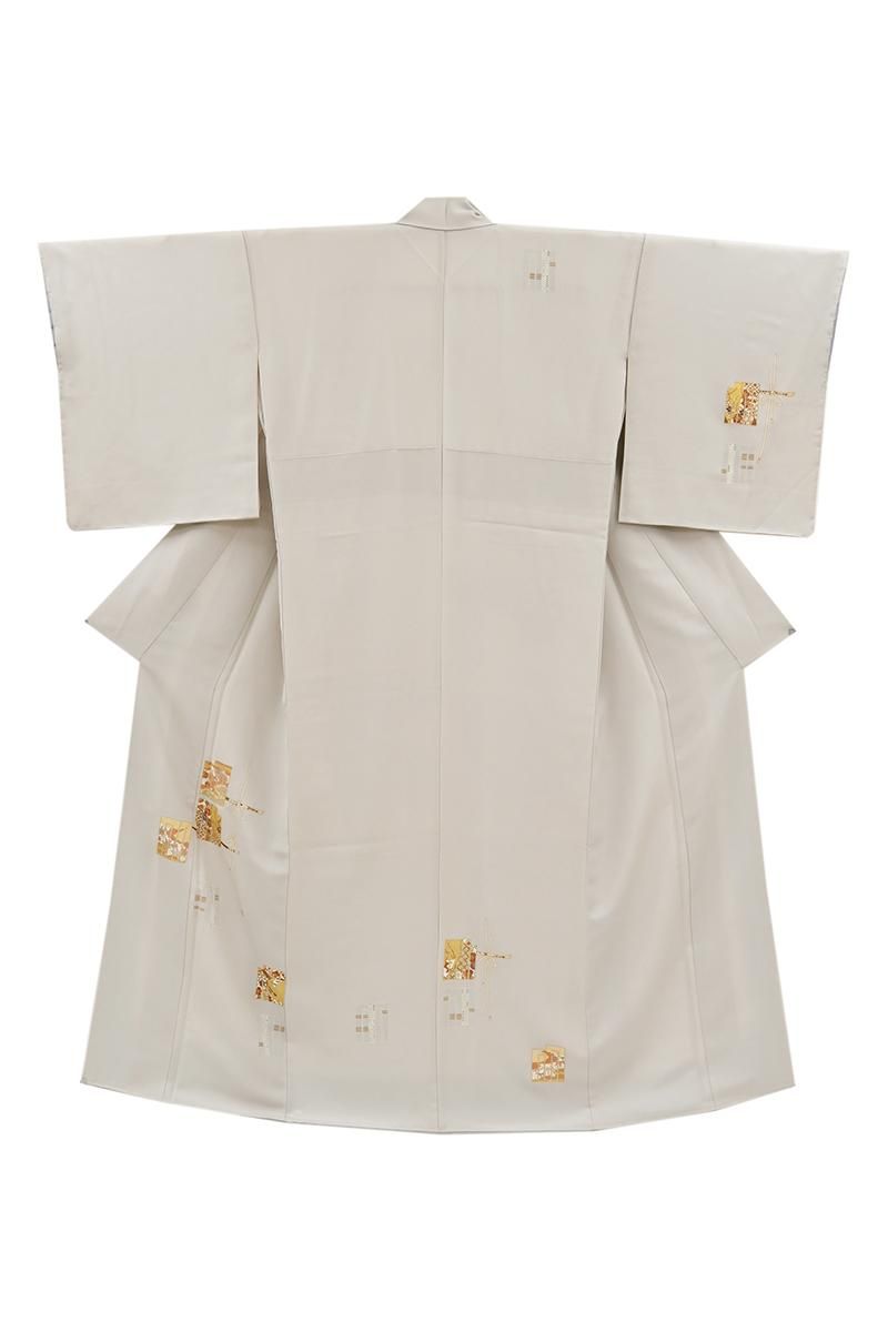 銀座【B-4223】付下げ 淡い桜鼠色 源氏香に四季花など :身丈158.5/裄68