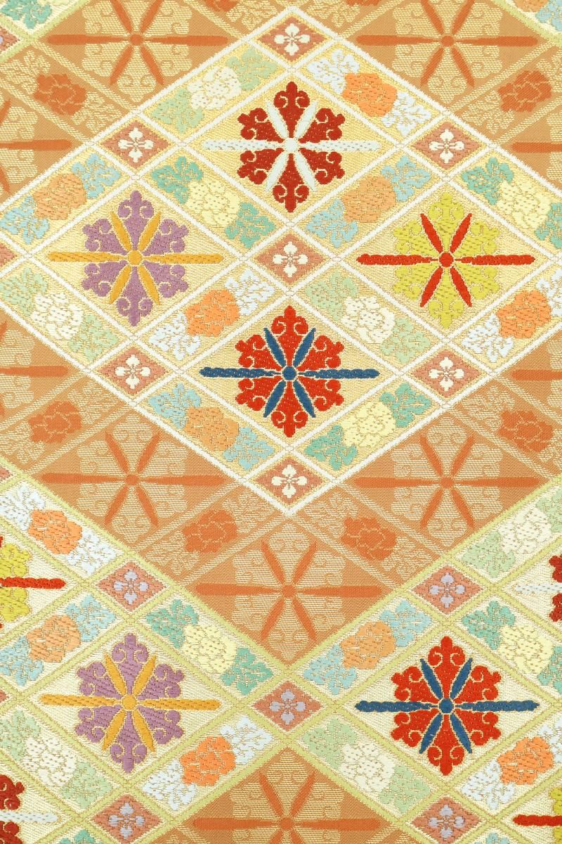 銀座【L-8434】西陣 川島織物製 本金 加良錦 本袋帯 駱駝色 花菱文