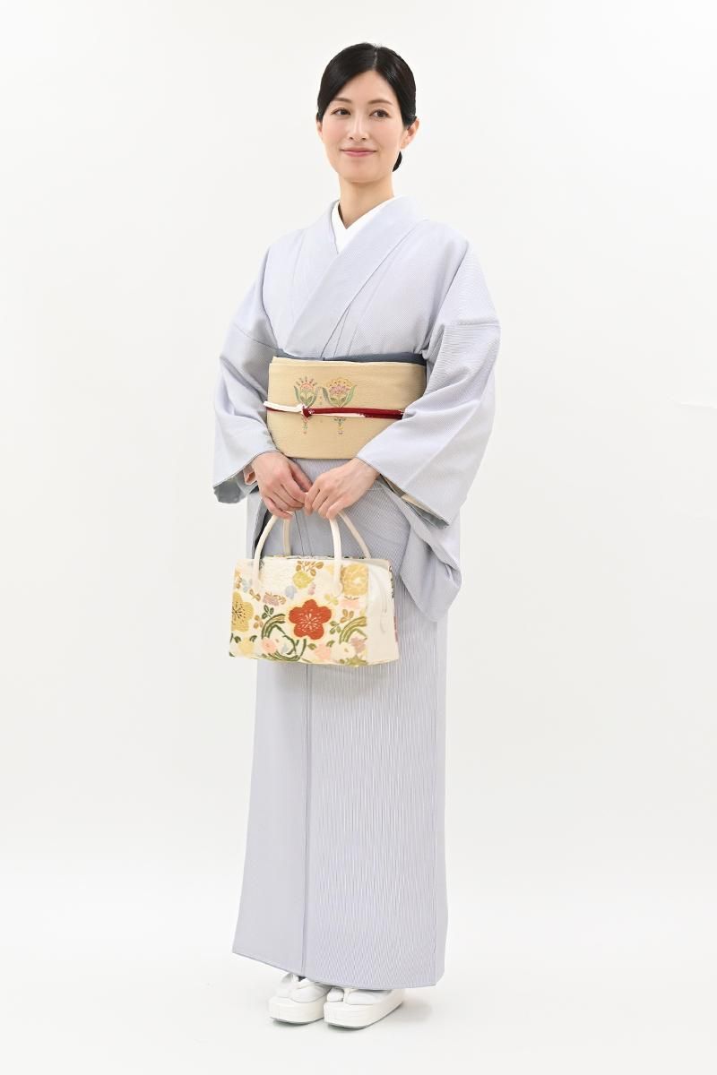 銀座【C-3299】江戸小紋 藤鼠色 万筋（反端付）（N） :身丈157.5/裄66