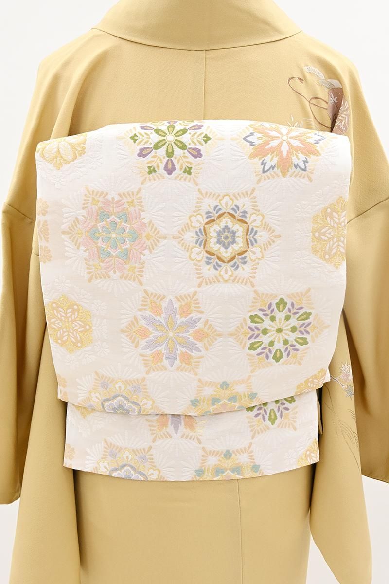 銀座【L-8530】西陣製 袋帯 白色 雪花文 （証紙付） - 銀座きもの青木