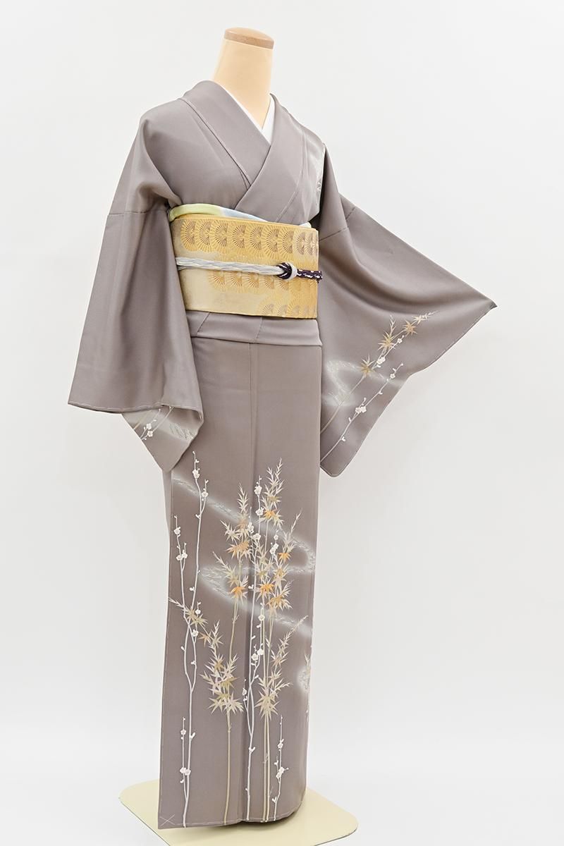 銀座【B-4333】訪問着 深い桜鼠色 松竹梅の図 :身丈155/裄67 - 銀座