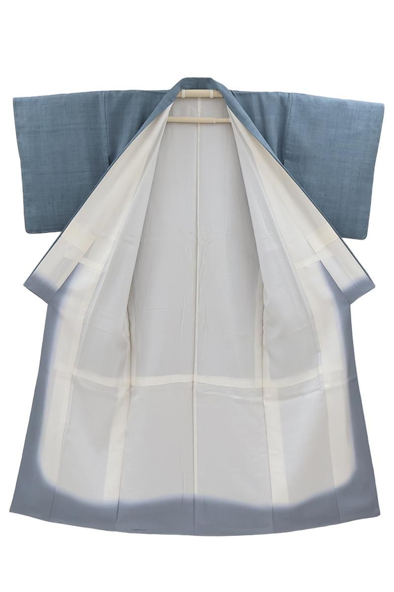 銀座【着物4648】浦野理一作 経節紬 浅縹色 無地：身丈161/裄68 - 銀座