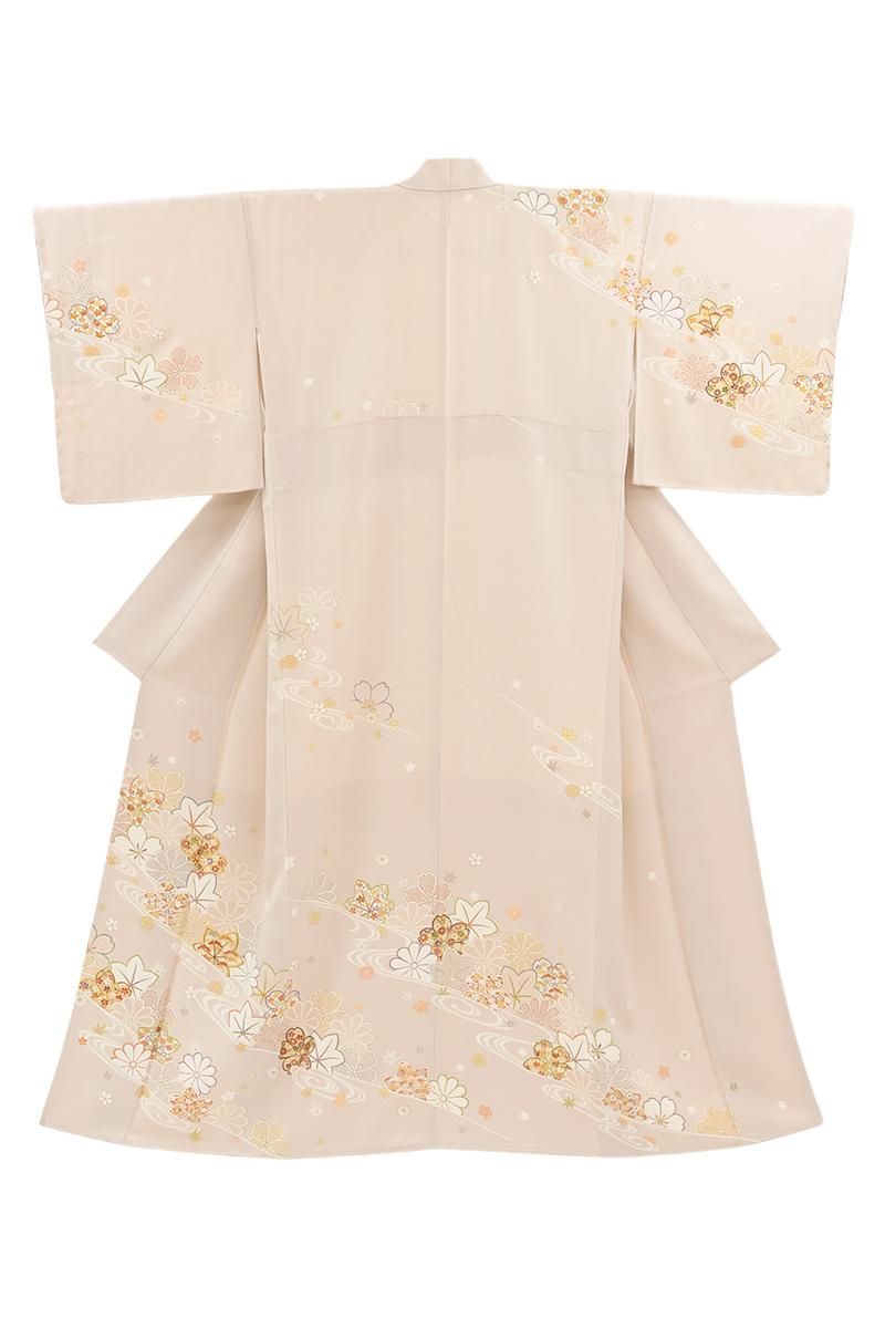 銀座【B-4300】訪問着 淡い灰桜色 流水に桜や楓など（ますいわ屋扱い