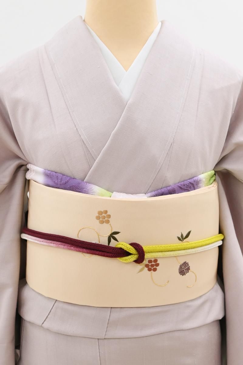 銀座【H-0847】刺繍 名古屋帯 蜂蜜色 笹蔓文 - 銀座きもの青木｜長く