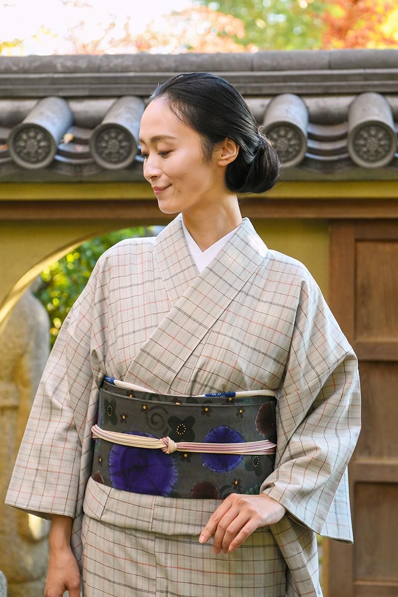 銀座【帯5816】山本由季作 紬地 染名古屋帯（落款入紙札付） - 銀座