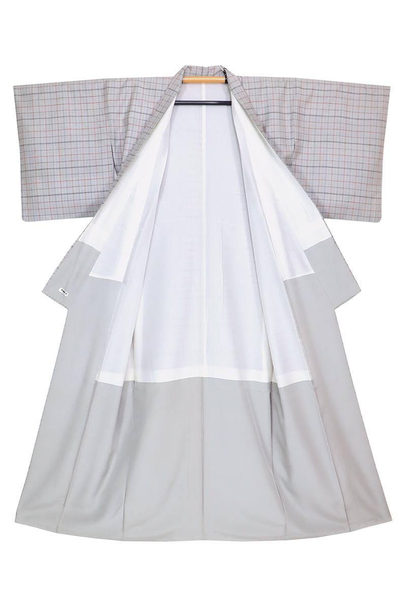 銀座【着物4652】本場久米島紬 ゆうな染 格子文（反端 証紙付）:身丈