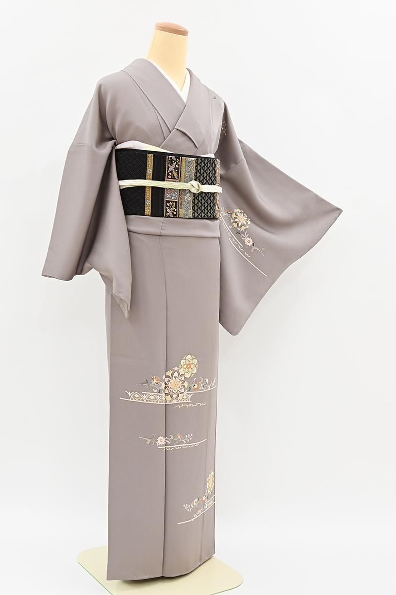 銀座【B-4338】付下げ 茶鼠色 華文や花唐草文 :身丈160.5/裄66 - 銀座