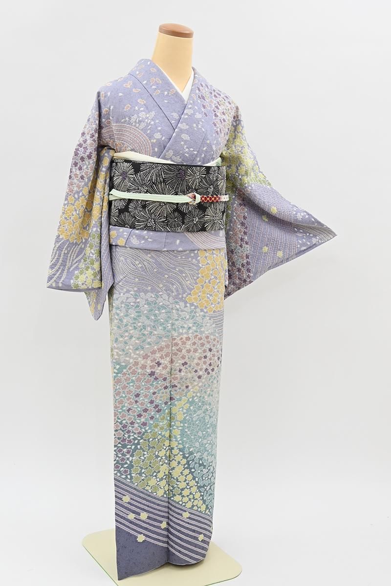 銀座【B-4381】絞り染め 訪問着 薄藤色 四季花文 :身丈159/裄69/広め