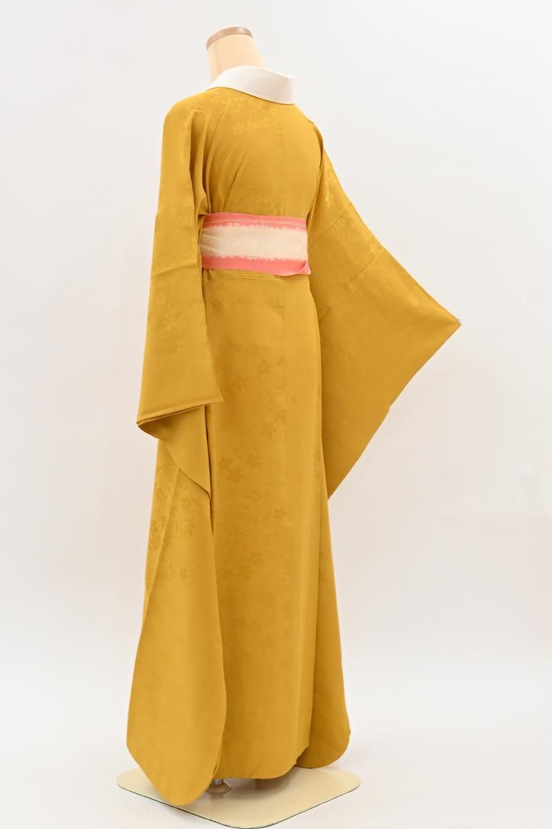 あおき【F-677】振袖用長襦袢 黄金色 御所解の地紋 :身丈126/裄69