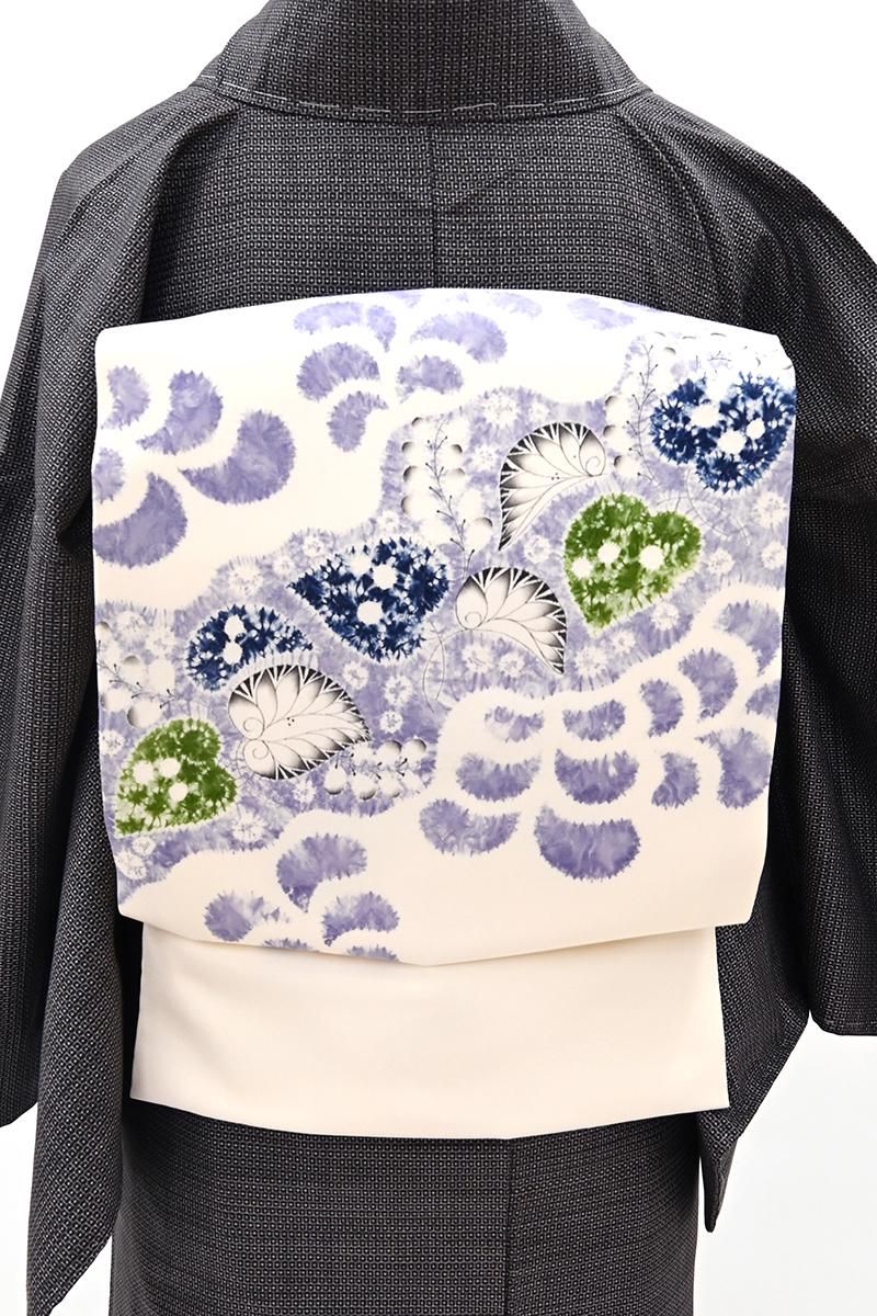 銀座【H-0908】日本工芸会正会員 小倉建亮作 塩瀬地 絞り染め 名古屋帯