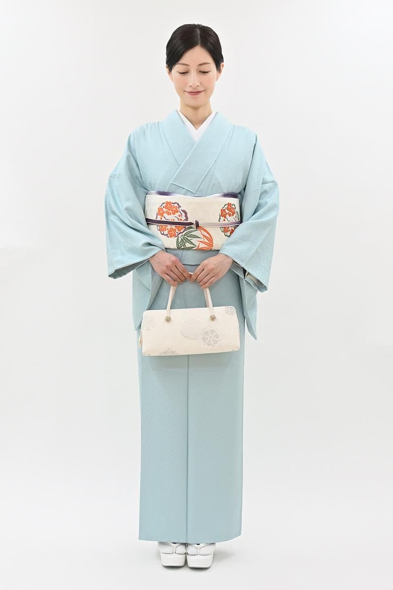 銀座【C-3383】色無地 薄浅葱色 抽象文の地紋（反端付）（N) :身丈159