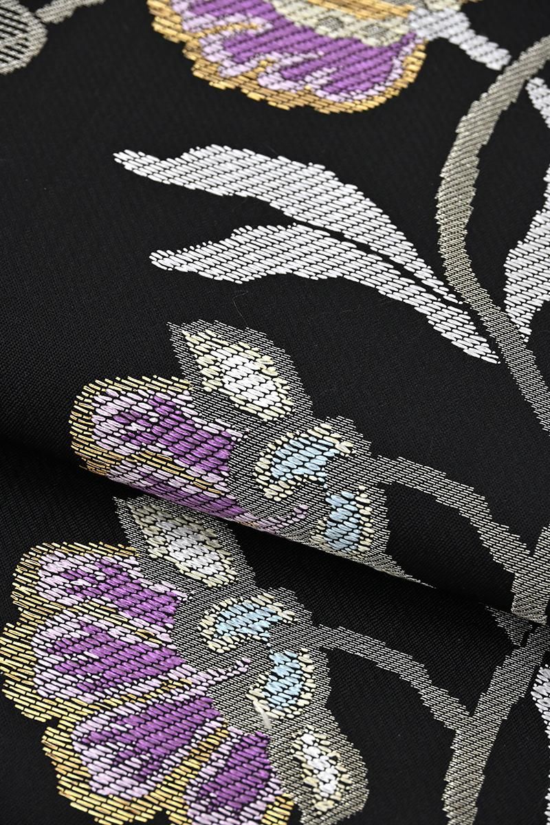 銀座【帯5925】西陣 帯屋捨松製 九寸名古屋帯「レース花文」（新品