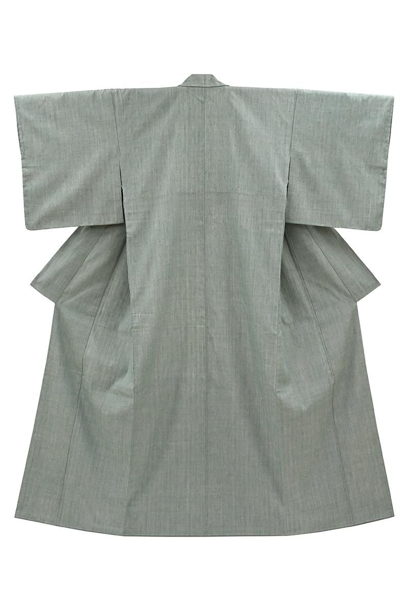 銀座【着物4737】本場結城紬 無地 千草色（反端 証紙付）:身丈163.0/裄