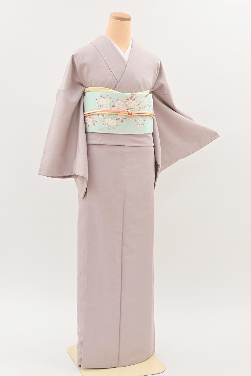 銀座【A-4208】紬 薄梅鼠色 無地 :身丈168.5/裄69 - 銀座きもの青木