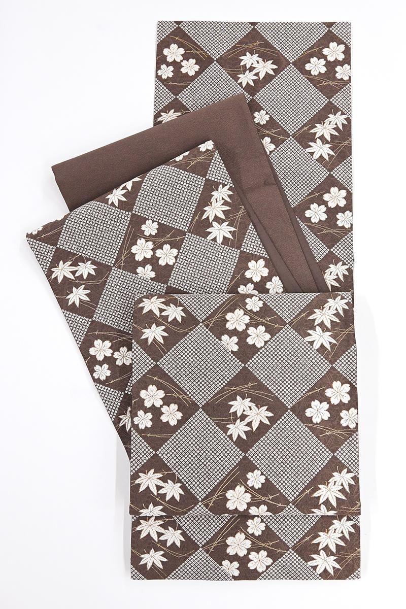 銀座【L-8679】西陣 織楽浅野製 袋帯 煤竹色 菱に桜楓文 - 銀座きもの