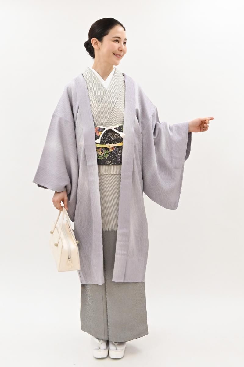 銀座【E-2432-1】紋紗 羽織 暁鼠色 抽象文の地紋（反端付）（N）:身丈