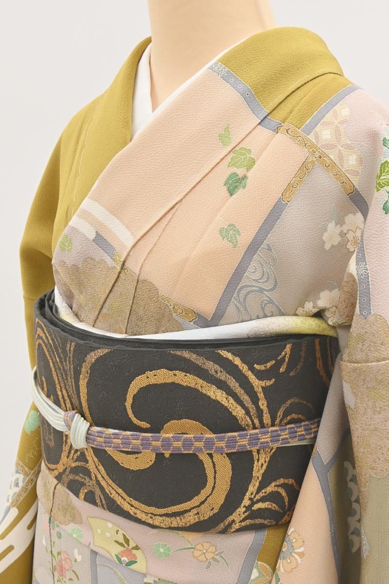 銀座【L-8778】西陣 織楽浅野製 袋帯 藍海松茶色 流水文 - 銀座きもの