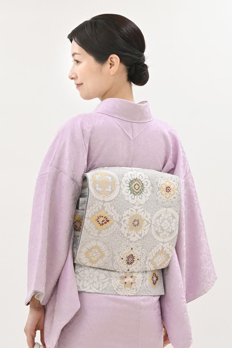 銀座【L-8752】袋帯 銀色 有職華文錦 - 銀座きもの青木｜長く大切に着