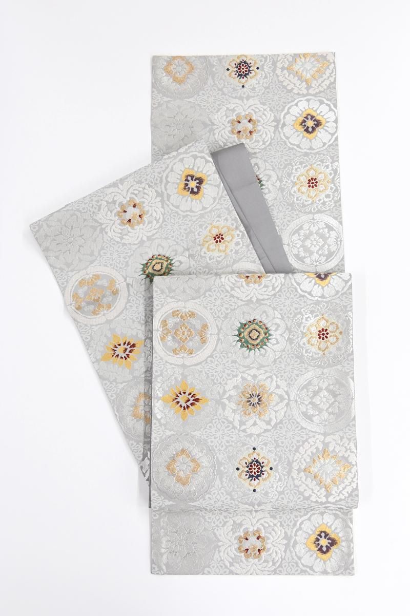 銀座【L-8752】袋帯 銀色 有職華文錦 - 銀座きもの青木｜長く大切に着